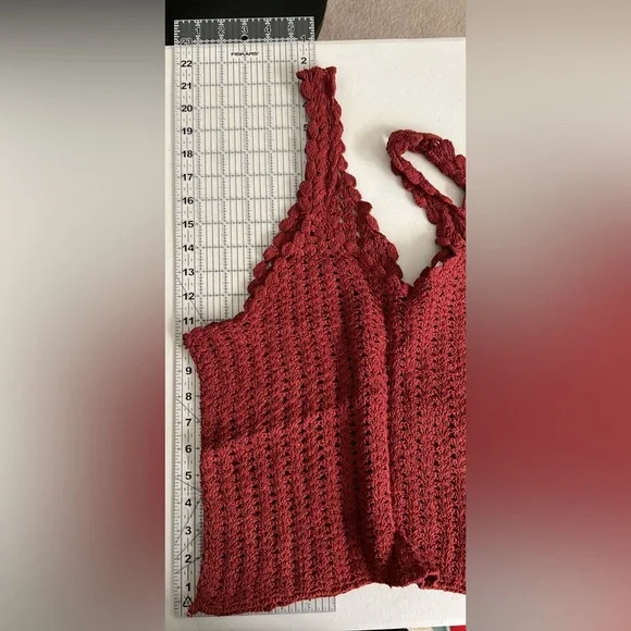 Festival Season Cotton EARTHBOUND Burgundy Red Crochet Tank Top Cowgirl Boho - Picture 7 of 8